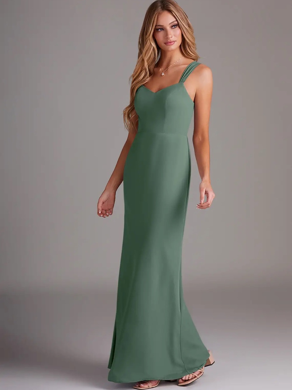 Azazie Denice | Eucalyptus Sheath Pleated Chiffon Dress NWT